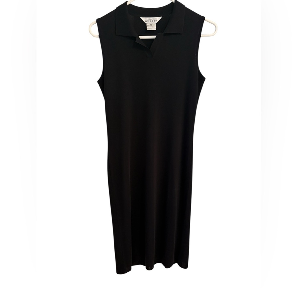 Dress - MISOOK - Fine Stretch Knit Straight Black Dress with collar. Size XS